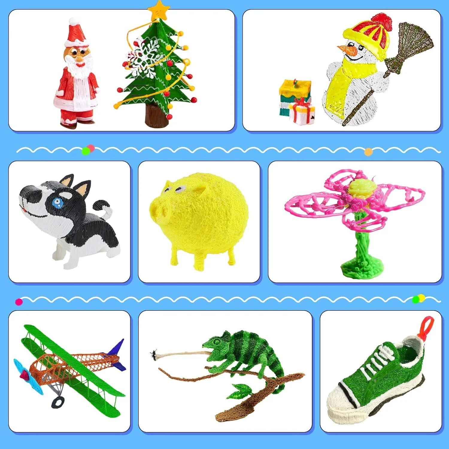 فیلامنت قلم سه بعدی PLA ابریشمی AMOLEN، 15 رنگ × 2 بسته (20 فوت در هر رنگ، مجموع 600 فوت)، فیلامنت PLA ابریشمی چند رنگ 1.75 میلی متری سازگار با SCRIB3D، PIKA3D، MYNT3D