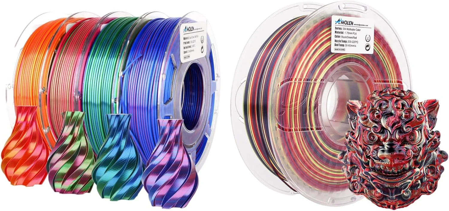 بسته فیلامنت پرینتر سه بعدی PLA ابریشمی AMOLEN و تغییر رنگ سریع مشکی قرمز سبز PLA