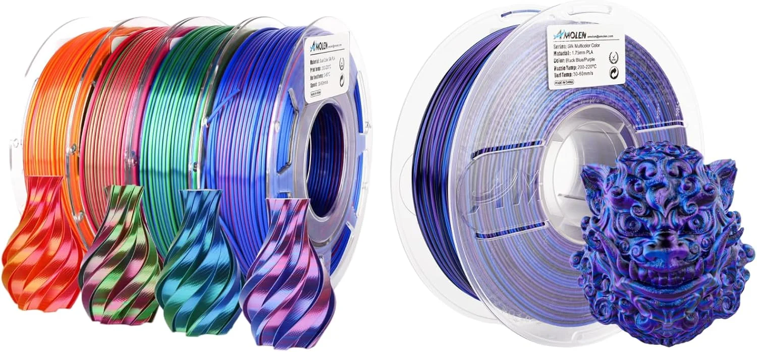 بسته فیلامنت پرینتر سه بعدی PLA ابریشمی AMOLEN و تغییر رنگ سریع مشکی آبی بنفش PLA