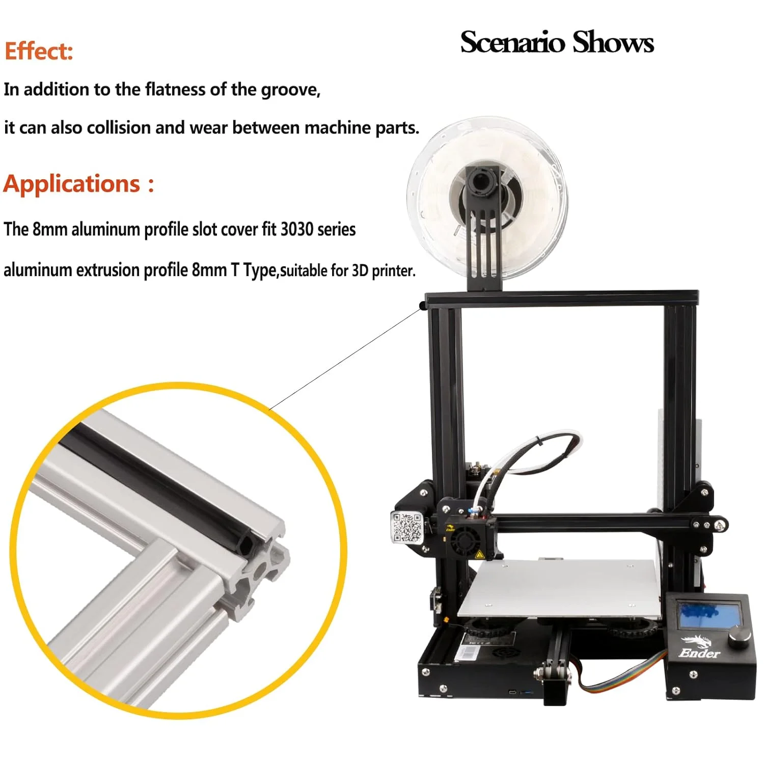 پوشش شیار پروفیل آلومینیومی 8 میلی متری، درزگیر تخت 6 متری برای پروفیل آلومینیومی 3030، لوازم جانبی پرینتر سه بعدی (M8، مشکی)