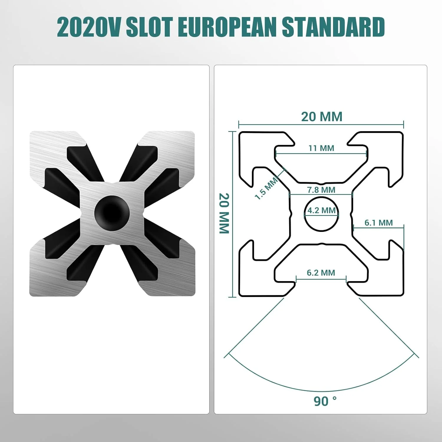 پروفیل آلومینیومی شیاردار V استاندارد اروپا مدل 2020، ریل خطی آنودایز شده برای قطعات پرینتر سه بعدی و CNC DIY، طول 800 میلی متر، مشکی