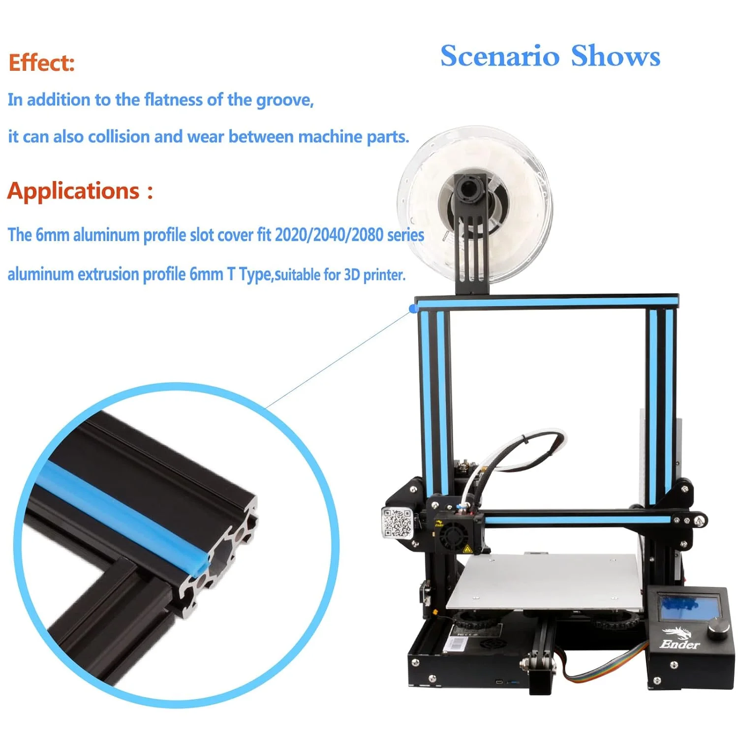 روکش شیار پروفیل آلومینیومی 6 میلی‌متری، نوار درزگیر تخت 6 متری برای پروفیل آلومینیومی 2020 2040 2080، لوازم جانبی پرینتر سه بعدی (M6، آبی)