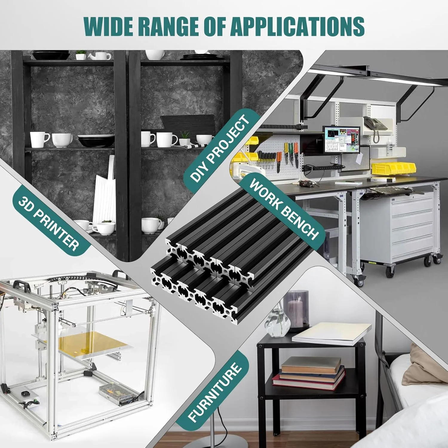 پروفیل آلومینیومی شیاردار V استاندارد اروپا مدل 2020، ریل خطی آنودایز شده برای قطعات پرینتر سه بعدی و CNC DIY، طول 800 میلی متر، مشکی