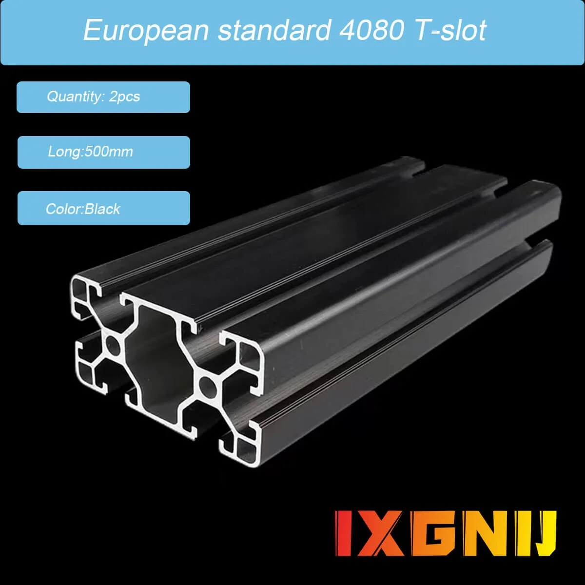 پروفیل آلومینیومی شیاردار 4080 برای قطعات پرینتر سه بعدی و CNC DIY مشکی 500mmX2