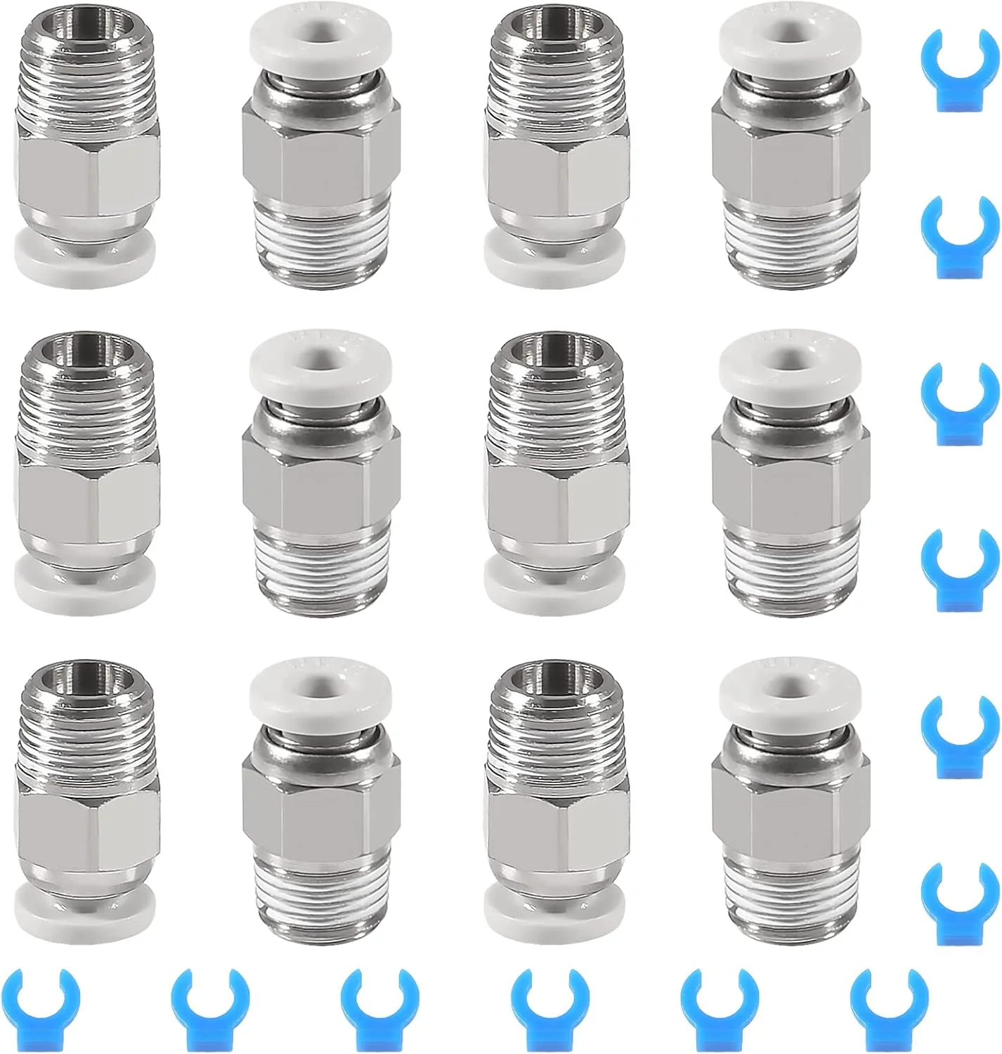 ۱۲ عدد اتصال سریع پنوماتیک PC4-M10 نر مستقیم لوله PTFE + ۱۲ عدد گیره اتصال پنوماتیک برای اکسترودر پرینتر سه بعدی Ender3/ CR10