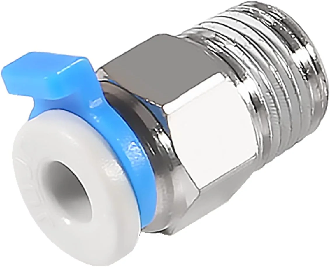 ۱۲ عدد اتصال سریع پنوماتیک PC4-M10 نر مستقیم لوله PTFE + ۱۲ عدد گیره اتصال پنوماتیک برای اکسترودر پرینتر سه بعدی Ender3/ CR10