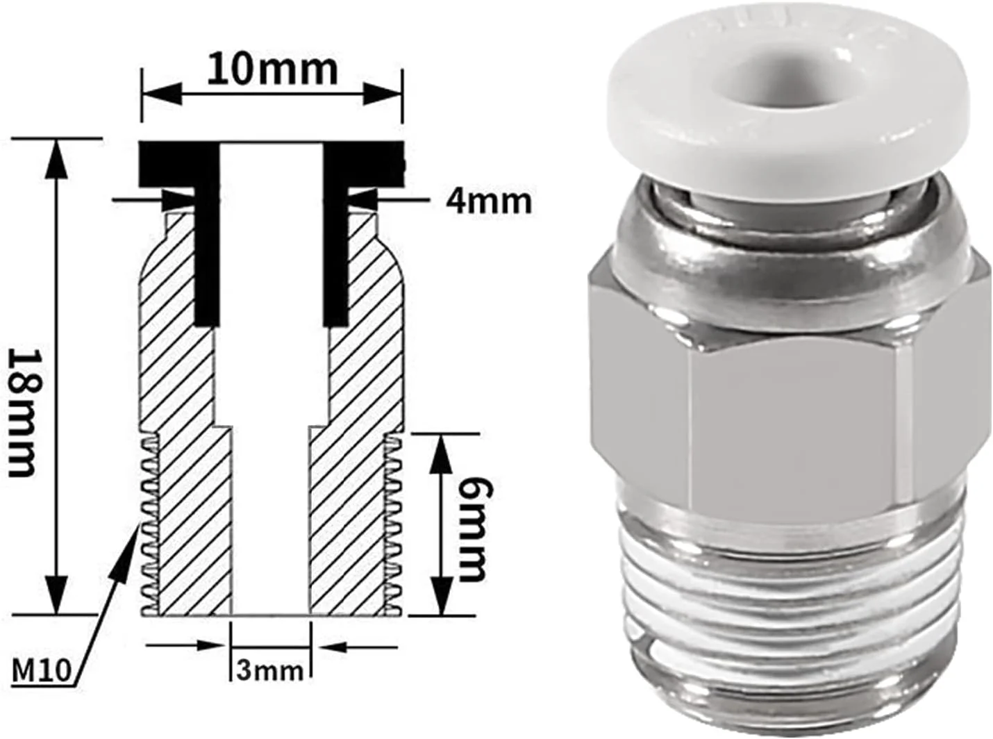 ۱۲ عدد اتصال سریع پنوماتیک PC4-M10 نر مستقیم لوله PTFE + ۱۲ عدد گیره اتصال پنوماتیک برای اکسترودر پرینتر سه بعدی Ender3/ CR10