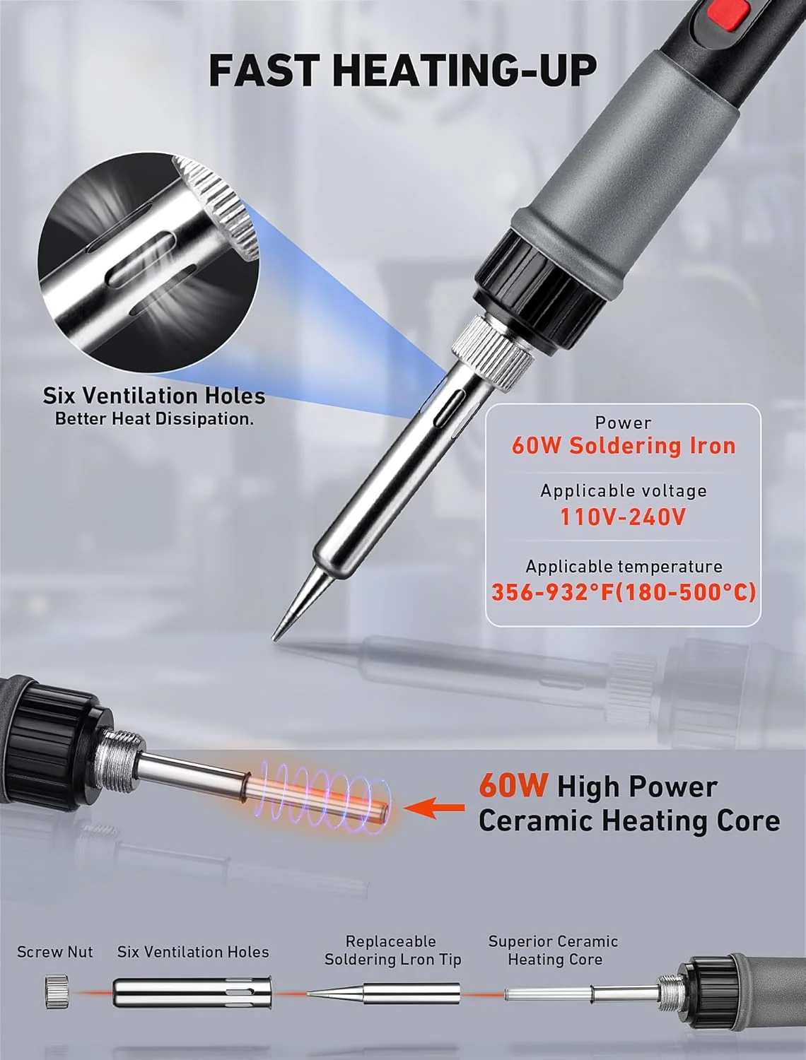 کیت ابزار چاپگر سه بعدی 21 در 1، کیت هویه قابل تنظیم دیجیتال LCD 60 واتی، لوازم جانبی چاپ ترموستاتیک دما با مهره ذوب داغ برنجی و سر جوشکاری، ابزار جوشکاری برای الکترونیک