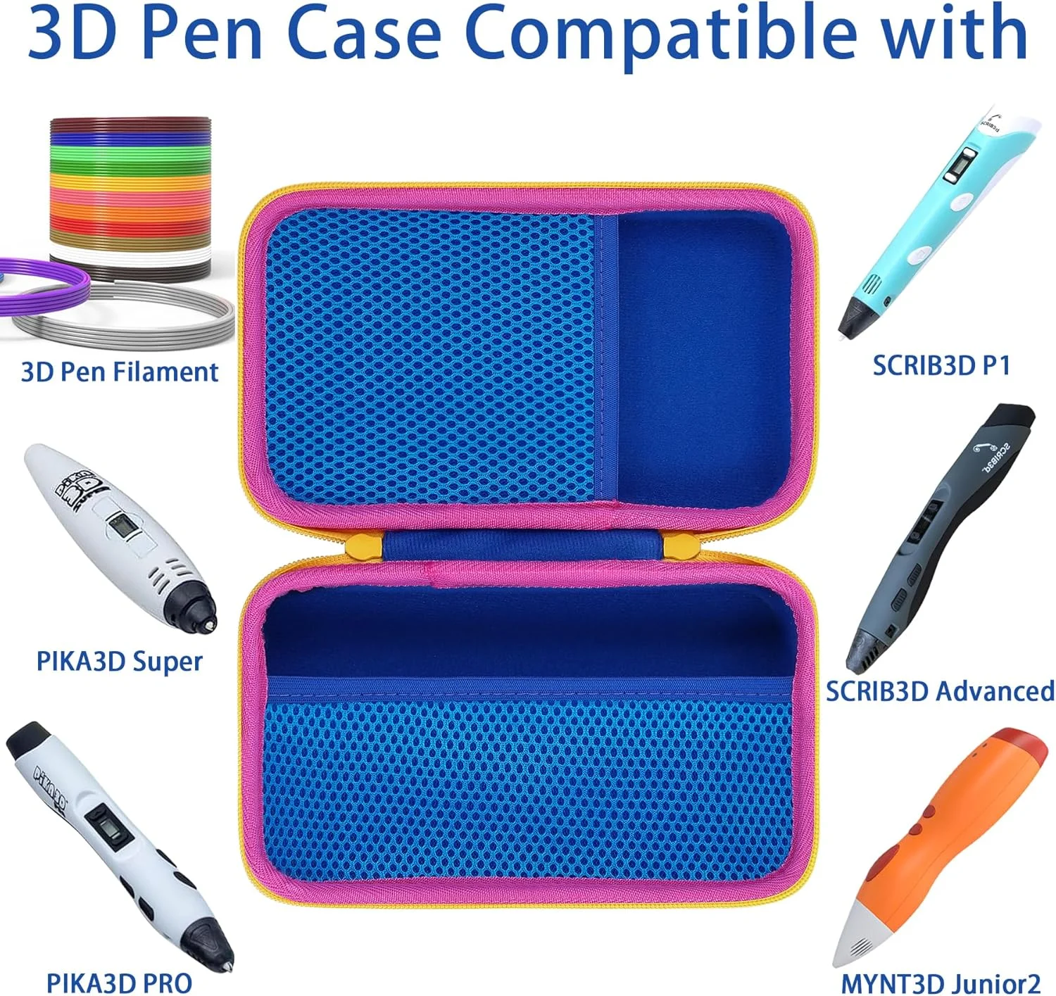 کیف حمل سخت Aenllosi برای قلم SCRIB3D / قلم سه بعدی MYNT3D Junior2، چاپگر سه بعدی P1 و کیف نگهدارنده قلم چاپ سه بعدی پیشرفته، جیب توری برای پر کردن مجدد فیلامنت و شارژر قلم سه بعدی (فقط کیف)