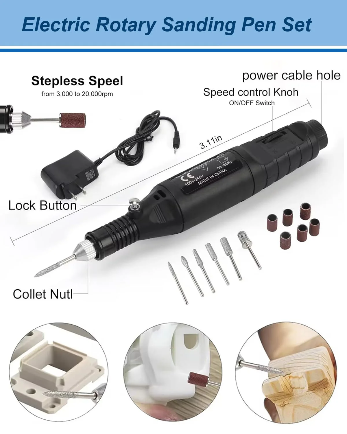 جعبه ابزار چاپ سه بعدی با جعبه چوبی 124 قطعه لوازم جانبی چاپ سه بعدی شامل ابزار پرداخت، قلم های سنباده، لوله بر برای حذف، تمیز کردن و پرداخت مدل های چاپ سه بعدی