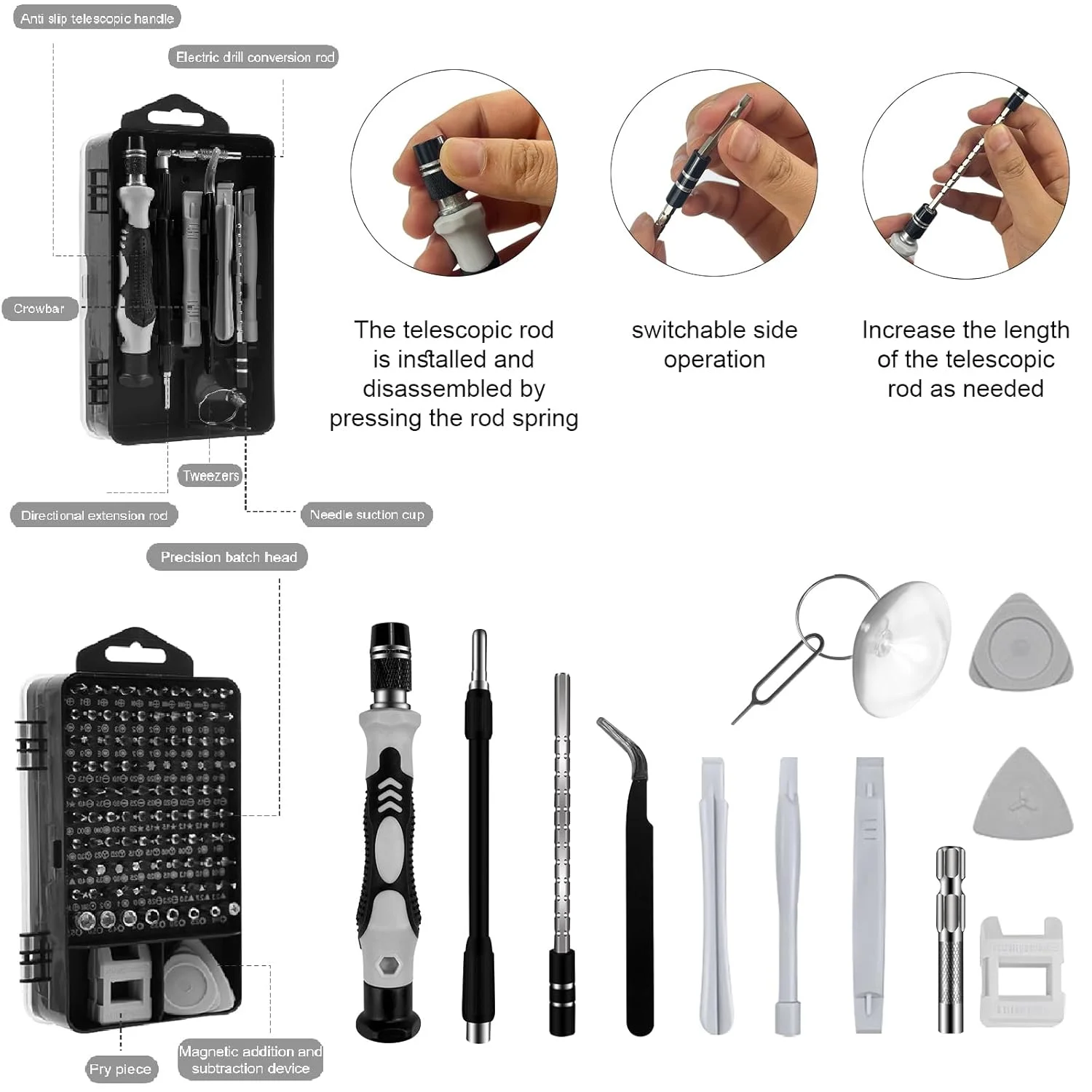 جعبه ابزار 212 تکه پرینتر سه بعدی به همراه لوازم جانبی، شامل ابزار پرداخت، ایده آل برای جداسازی، تمیزکاری و ماشینکاری دقیق