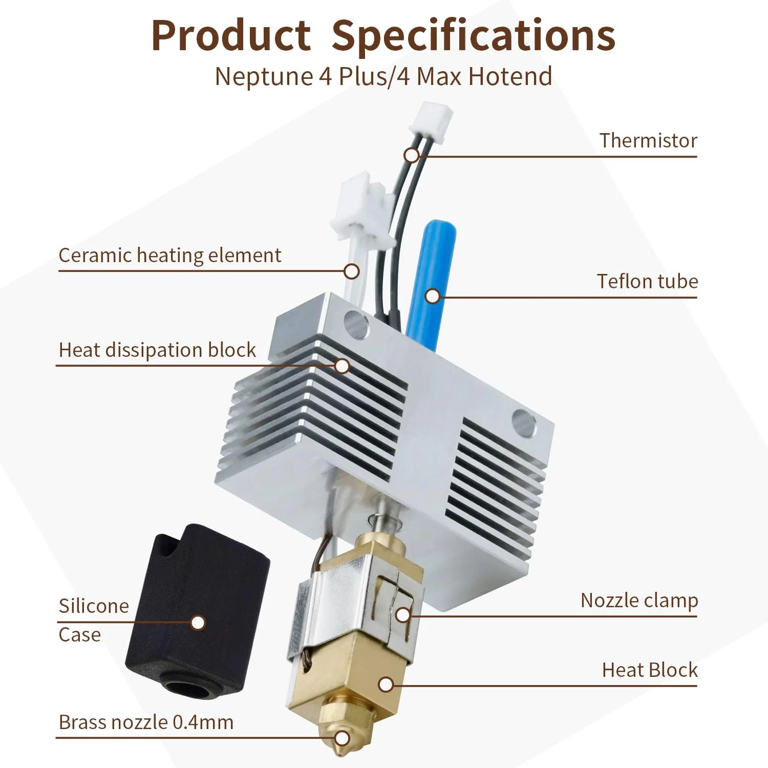 کیت هات‌اند اکسترودر تمام فلزی برای Elegoo Neptune 4 Plus/4 Max – هات‌اند جایگزین با نازل سخت‌کاری شده، جوراب سیلیکونی و بلوک حرارتی، لوازم جانبی پرینتر سه بعدی