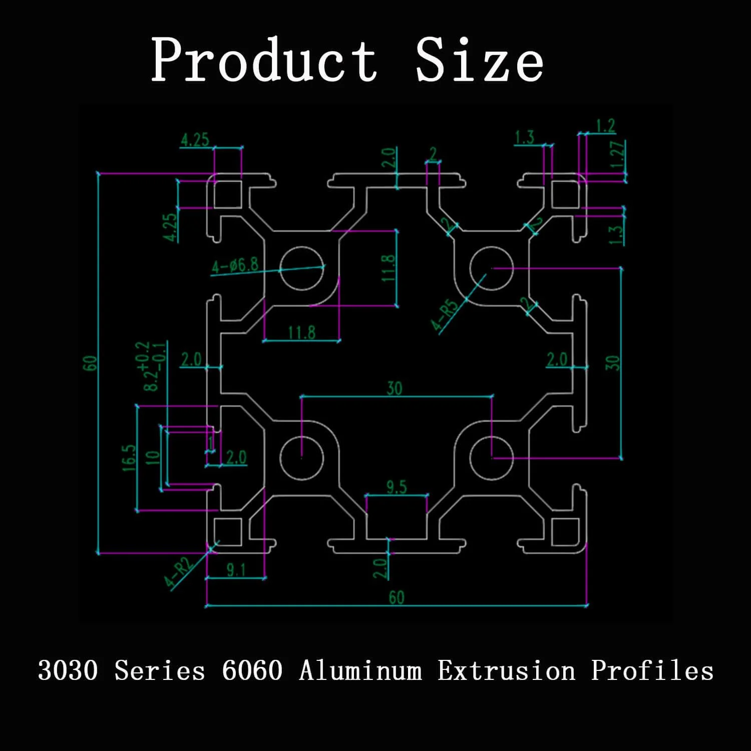 پروفیل اکستروژن آلومینیومی شیاردار 6060 مناسب برای قطعات پرینتر سه بعدی و CNC DIY مشکی 1000mmX4