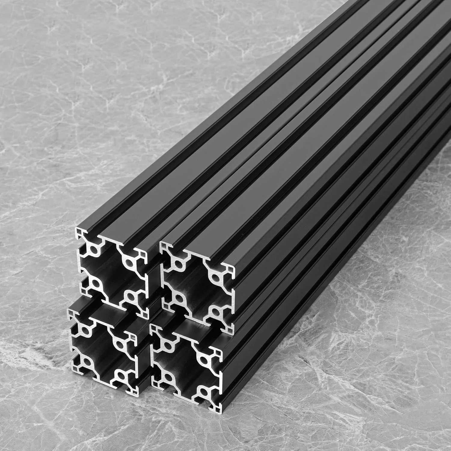 پروفیل اکستروژن آلومینیومی شیاردار 6060 مناسب برای قطعات پرینتر سه بعدی و CNC DIY مشکی 1000mmX4