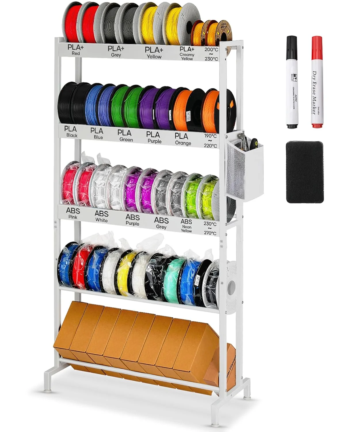 قفسه نگهداری فیلامنت سه بعدی 5 طبقه - قفسه نگهدارنده قرقره فیلامنت چاپگر سه بعدی فلزی سنگین با چرخ برای فیلامنت های PLA/ABS/TPU در دفتر خانه، کارگاه، استودیو