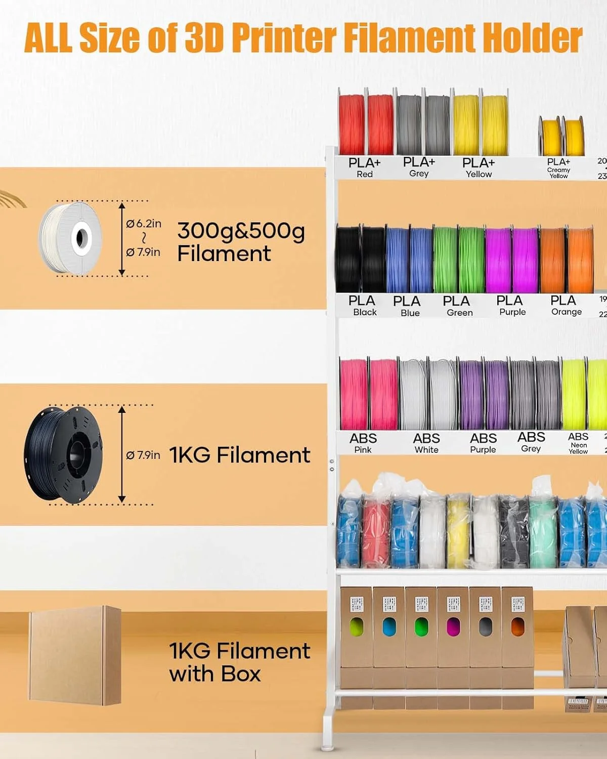 قفسه نگهداری فیلامنت سه بعدی 5 طبقه - قفسه نگهدارنده قرقره فیلامنت چاپگر سه بعدی فلزی سنگین با چرخ برای فیلامنت های PLA/ABS/TPU در دفتر خانه، کارگاه، استودیو