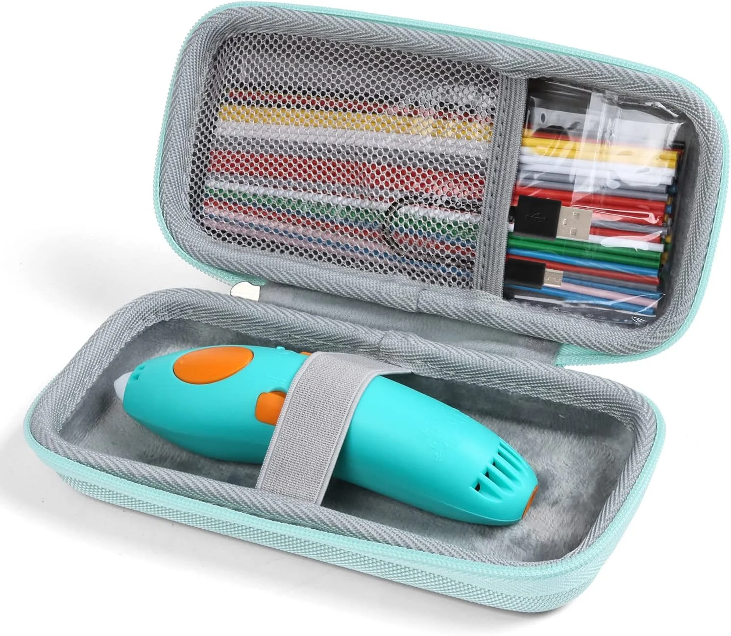 کیف محافظ سازگار با قلم چاپ سه بعدی 3Doodler Start+ Essentials برای کودکان، نگهدارنده لوازم جانبی و کابل USB، جعبه محافظ - سبز (فقط جعبه)