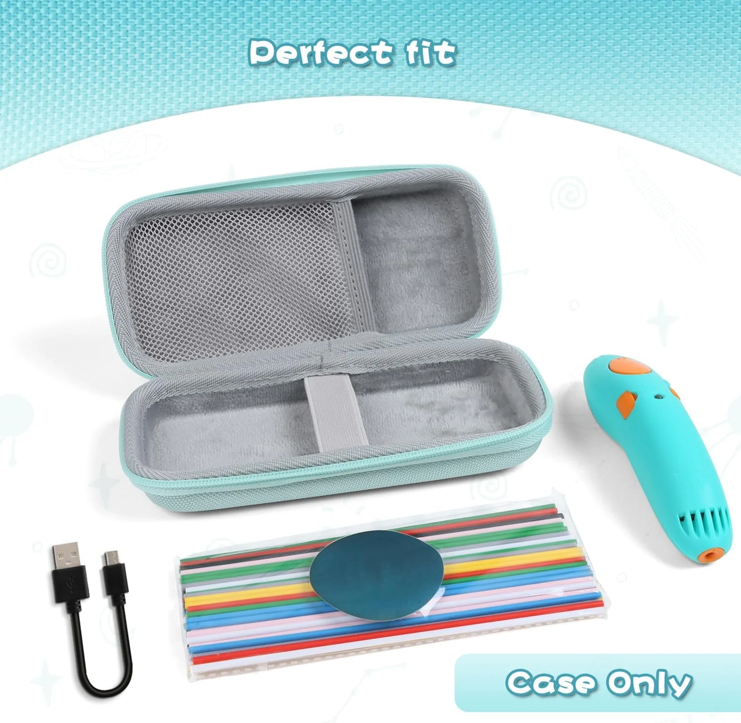 کیف محافظ سازگار با قلم چاپ سه بعدی 3Doodler Start+ Essentials برای کودکان، نگهدارنده لوازم جانبی و کابل USB، جعبه محافظ - سبز (فقط جعبه)