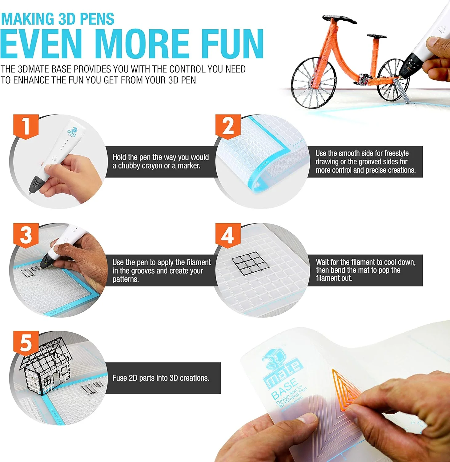 پایه 3Dmate - زیرانداز شفاف قلم سه بعدی 45 در 30 سانتی متر با ناحیه اتصال - سیلیکون انعطاف پذیر مقاوم در برابر حرارت دو طرفه - لوازم جانبی قلم سه بعدی سازگار با شابلون ها - فعالیت STEM برای کودکان و بزرگسالان