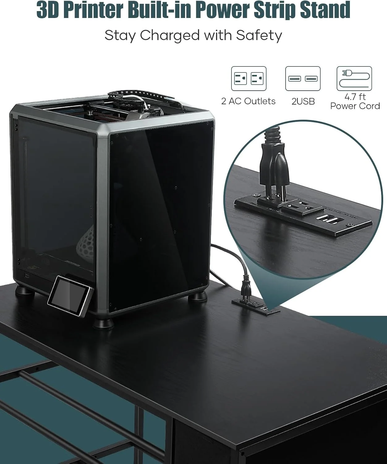 میز پرینتر سه بعدی با محل نگهداری فیلامنت - میز پرینتر سه بعدی قفسه نگهداری فیلامنت میز کار سنگین پرینت سه بعدی با کشو برای کارگاه استودیو دفتر (مشکی)