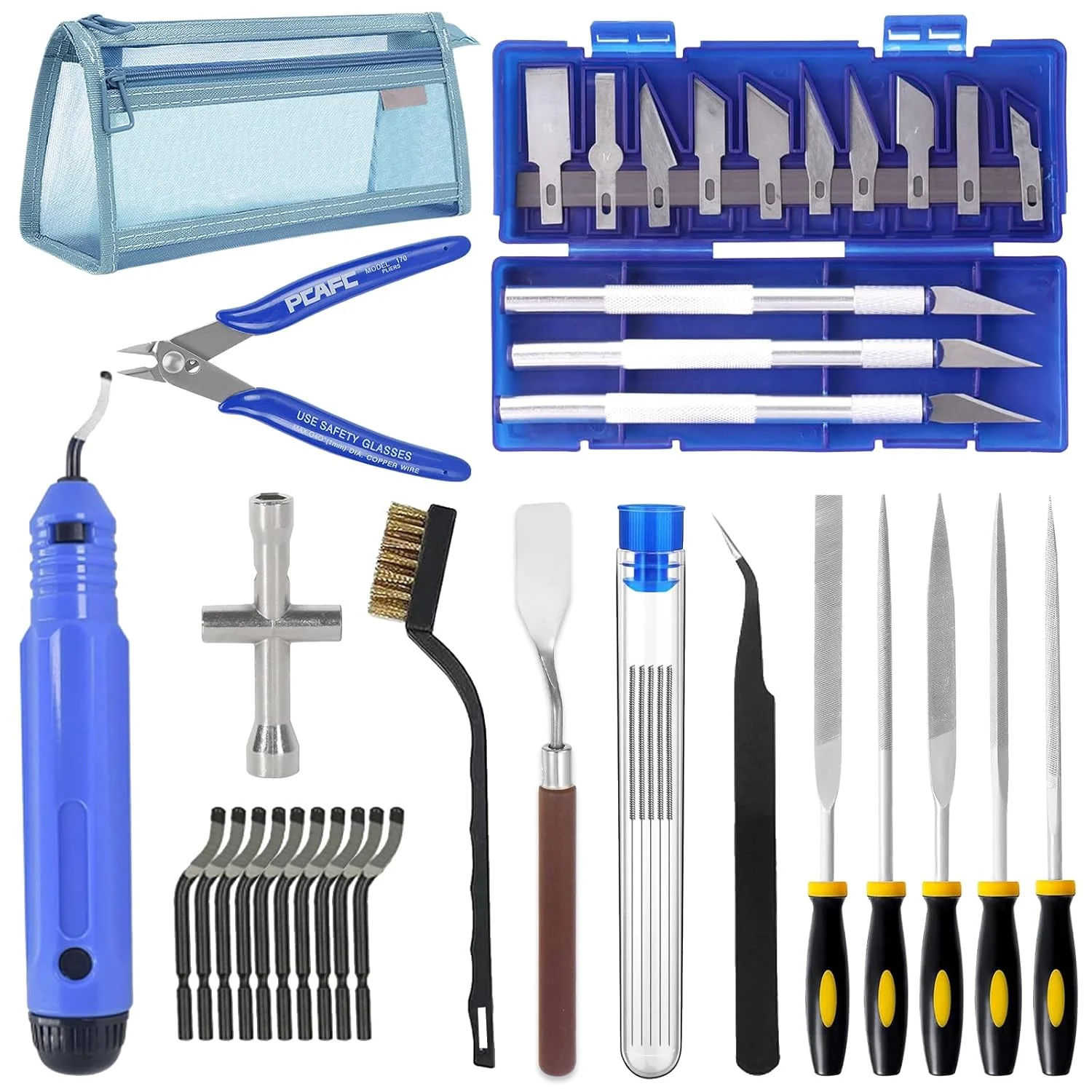 کیت ابزار چاپگر سه بعدی، لوازم جانبی چاپ سه بعدی با 40 قطعه شامل ابزار پلیسه گیری، مجموعه چاقوی هنری، برش لوله، کیت تمیز کننده جایگزین نازل، کیف نگهداری مناسب برای برداشتن و تمیز کردن چاپ سه بعدی