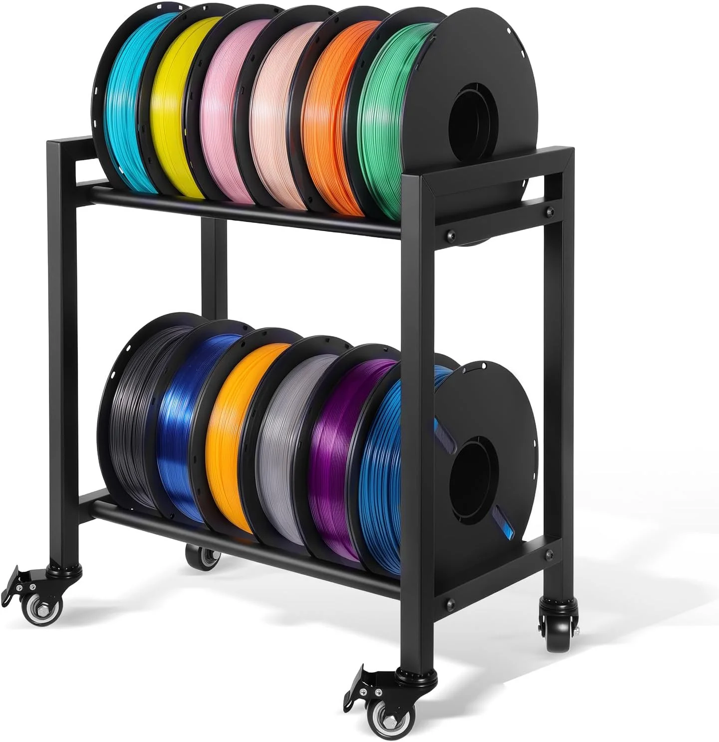 قفسه نگهداری فیلامنت پرینتر سه بعدی، قفسه فلزی دو طبقه نگهدارنده قرقره فیلامنت با چرخ، سازمان دهنده فیلامنت برای پرینت سه بعدی، قفسه رومیزی یا زیر میزی برای PLA/ABS/TPU، مناسب برای 12 قرقره (1 کیلوگرمی)