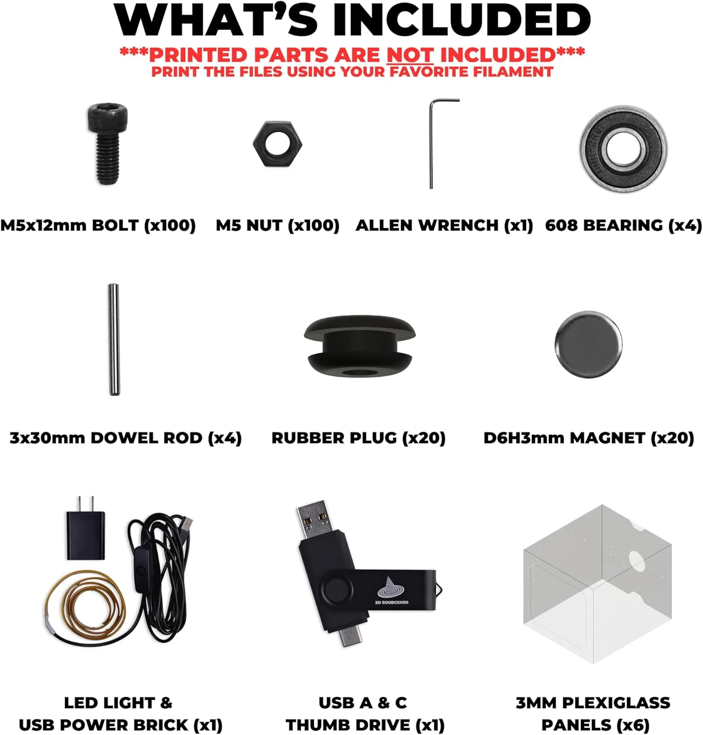 کیت محفظه پرینتر سه بعدی DELACK با نور LED | مناسب برای Bambu Lab A1 Mini + Prusa MK4/Mini | سازگار با میز IKEA Lack | قطعات پرینت شده شامل نمی شود | 20+ پرینت لوازم جانبی