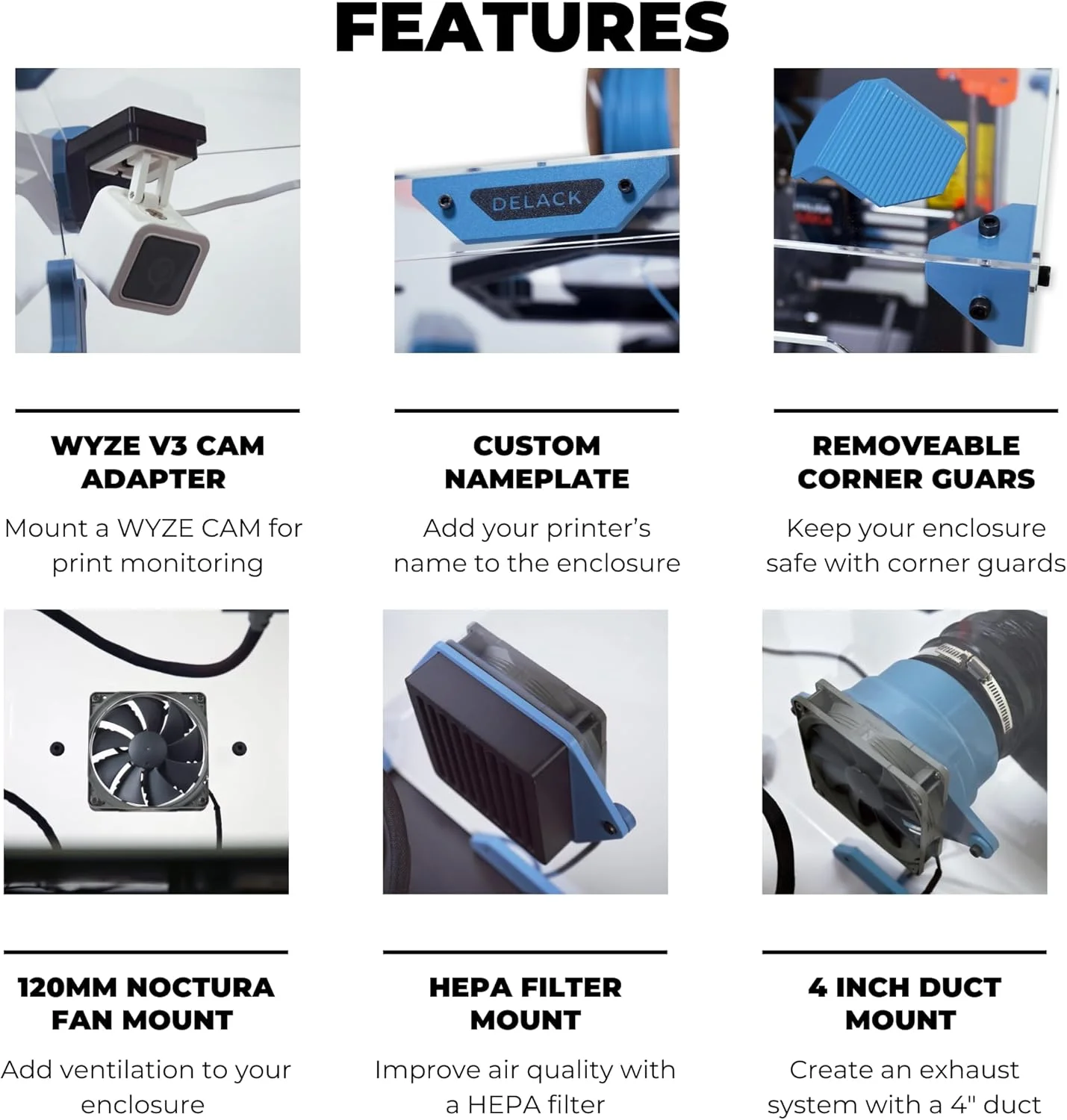 کیت محفظه پرینتر سه بعدی DELACK با نور LED | مناسب برای Bambu Lab A1 Mini + Prusa MK4/Mini | سازگار با میز IKEA Lack | قطعات پرینت شده شامل نمی شود | 20+ پرینت لوازم جانبی