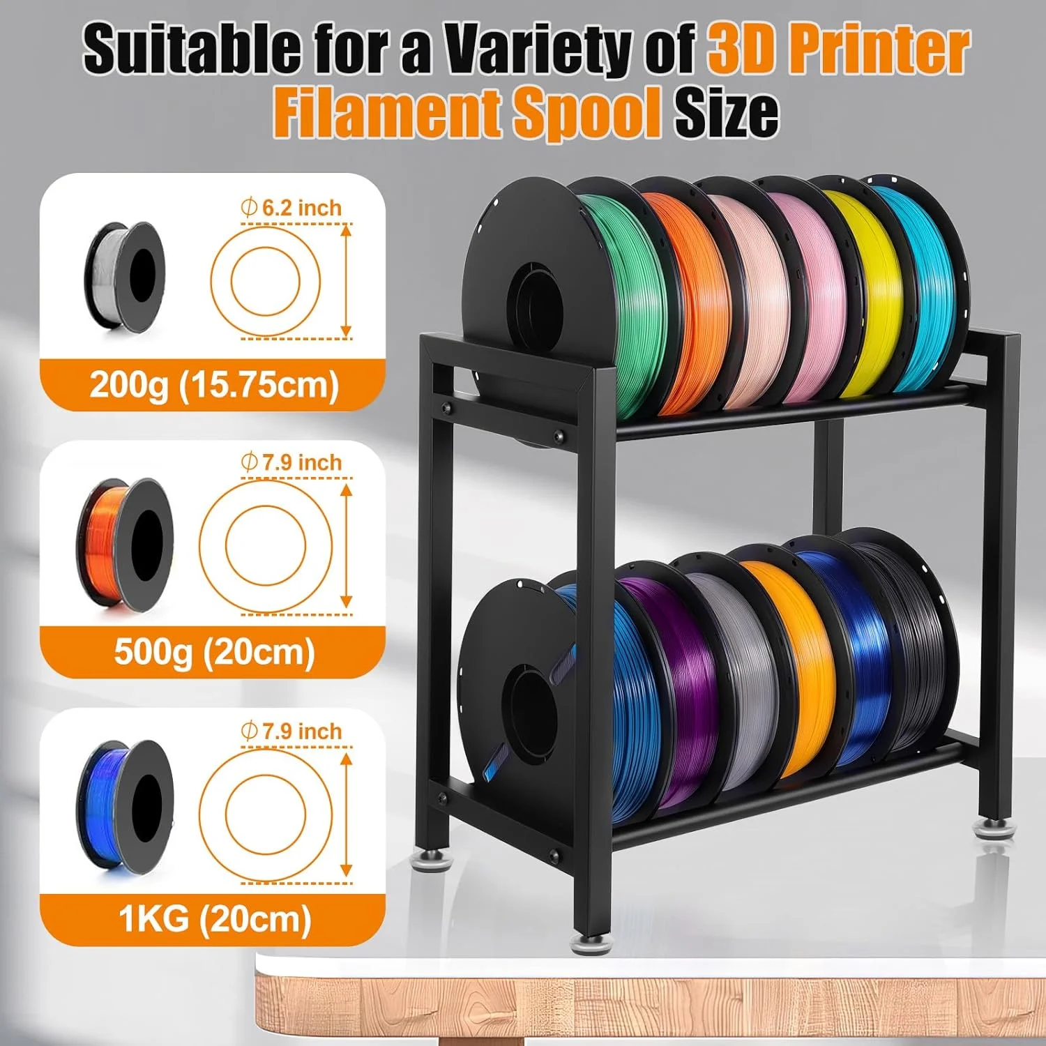 قفسه نگهداری فیلامنت پرینتر سه بعدی، قفسه فلزی دو طبقه نگهدارنده قرقره فیلامنت با چرخ، سازمان دهنده فیلامنت برای پرینت سه بعدی، قفسه رومیزی یا زیر میزی برای PLA/ABS/TPU، مناسب برای 12 قرقره (1 کیلوگرمی)
