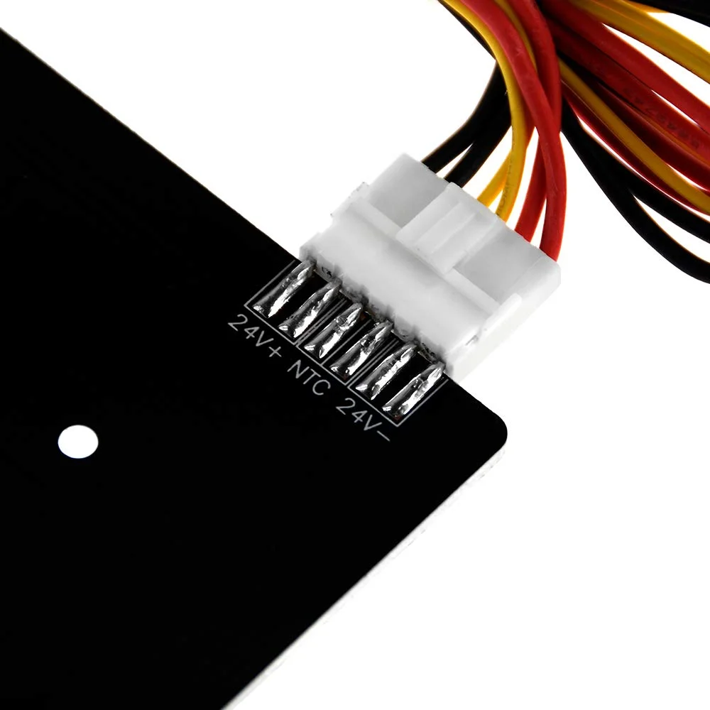 صفحه گرمایشی آلومینیومی 310x310 میلی‌متری CR10، صفحه داغ 24 ولت با ضخامت 3 میلی‌متر به همراه سوراخ‌هایی برای پرینتر سه بعدی Creality CR-10 به همراه کیت سیم برق