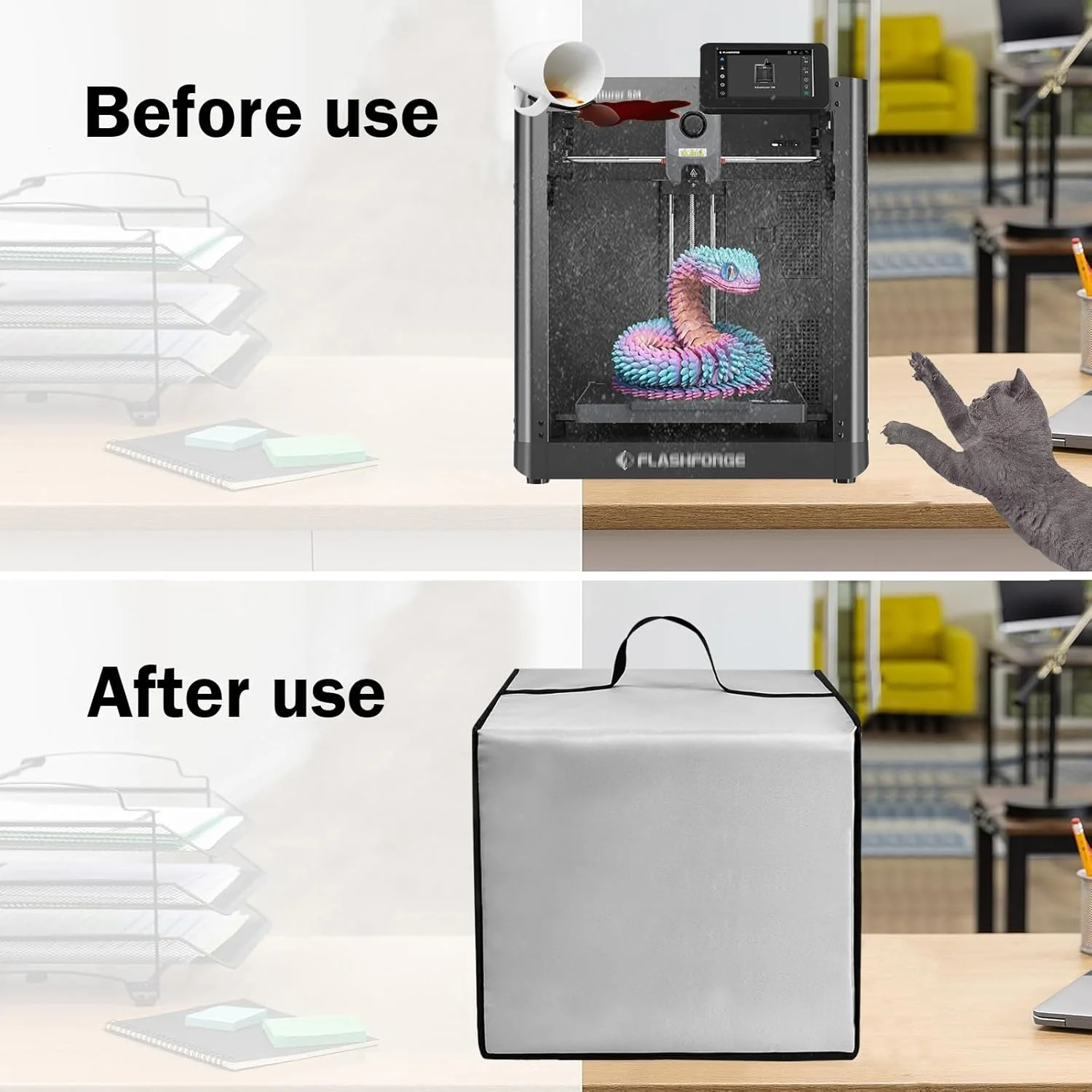 روکش ضد آب و ضد گرد و غبار نایلونی برای پرینتر سه بعدی FLASHFORGE Adventurer 5M، کاور محافظ جهانی پرینتر سه بعدی (نقره ای)