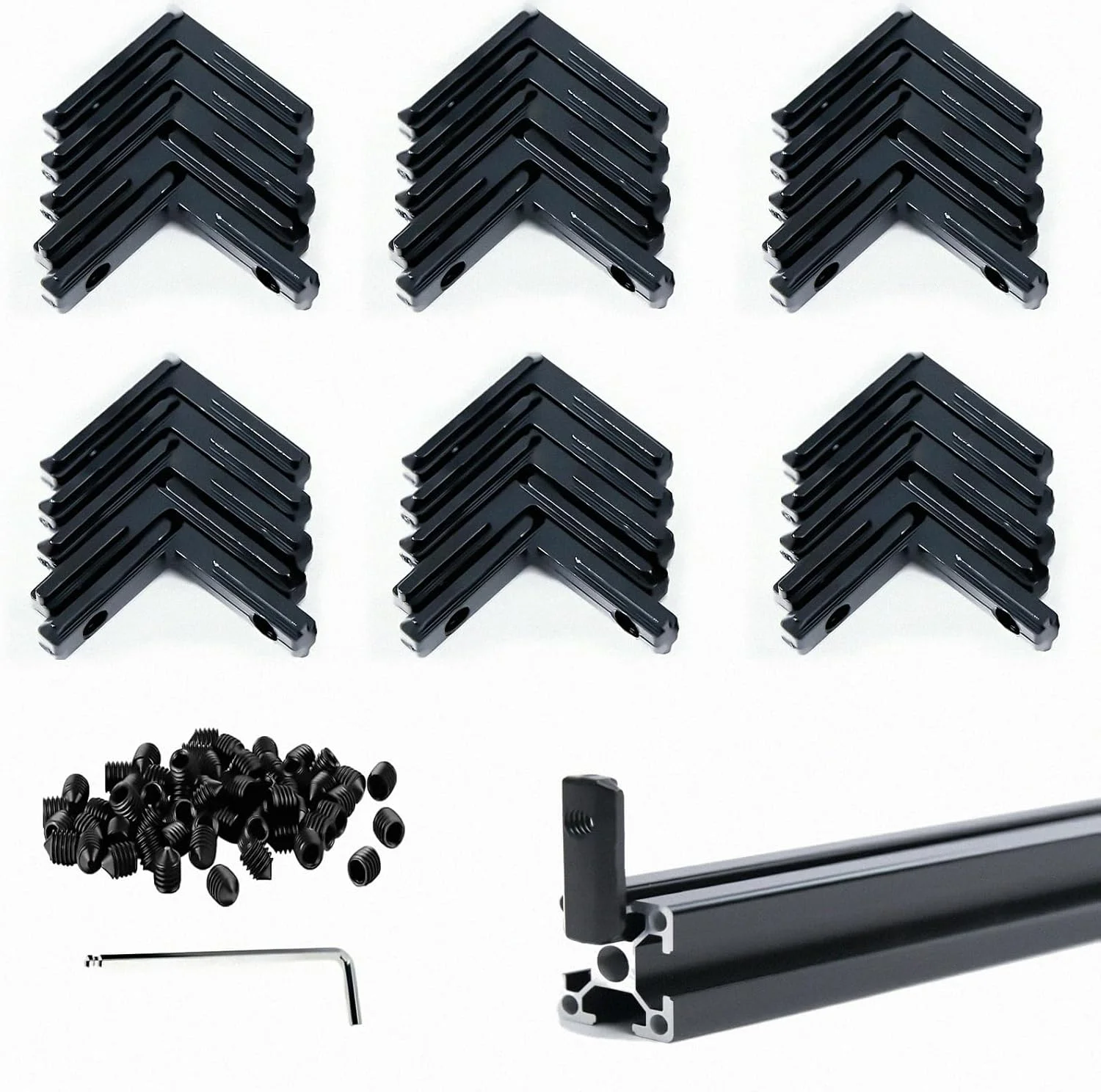 ۳۰ مجموعه اتصالات پروفیل آلومینیومی سری ۲۰۲۰ با اتصالات گوشه داخلی L شکل (مشکی) مناسب برای ۶ میلی متر