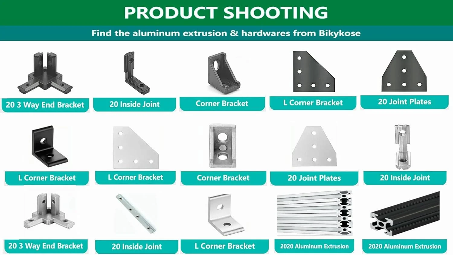 ۳۰ مجموعه اتصالات پروفیل آلومینیومی سری ۲۰۲۰ با اتصالات گوشه داخلی L شکل (مشکی) مناسب برای ۶ میلی متر