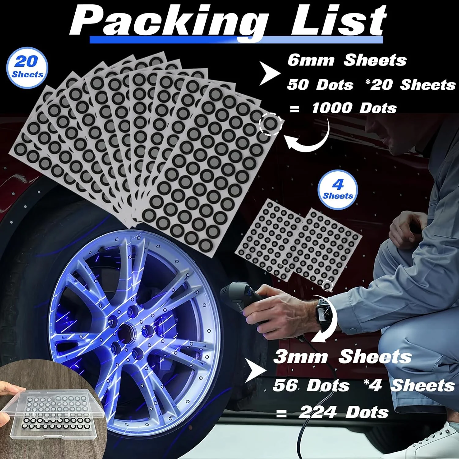 1224 عدد نشانگر اسکن سه بعدی برای اسکنرهای سه بعدی - نقاط نشانه گذاری بازتابنده بالا و نقاط موقعیت یابی، 1000 + 224 عدد برچسب برای افزایش دقت اسکن سه بعدی (6 میلی متر و 3 میلی متر)