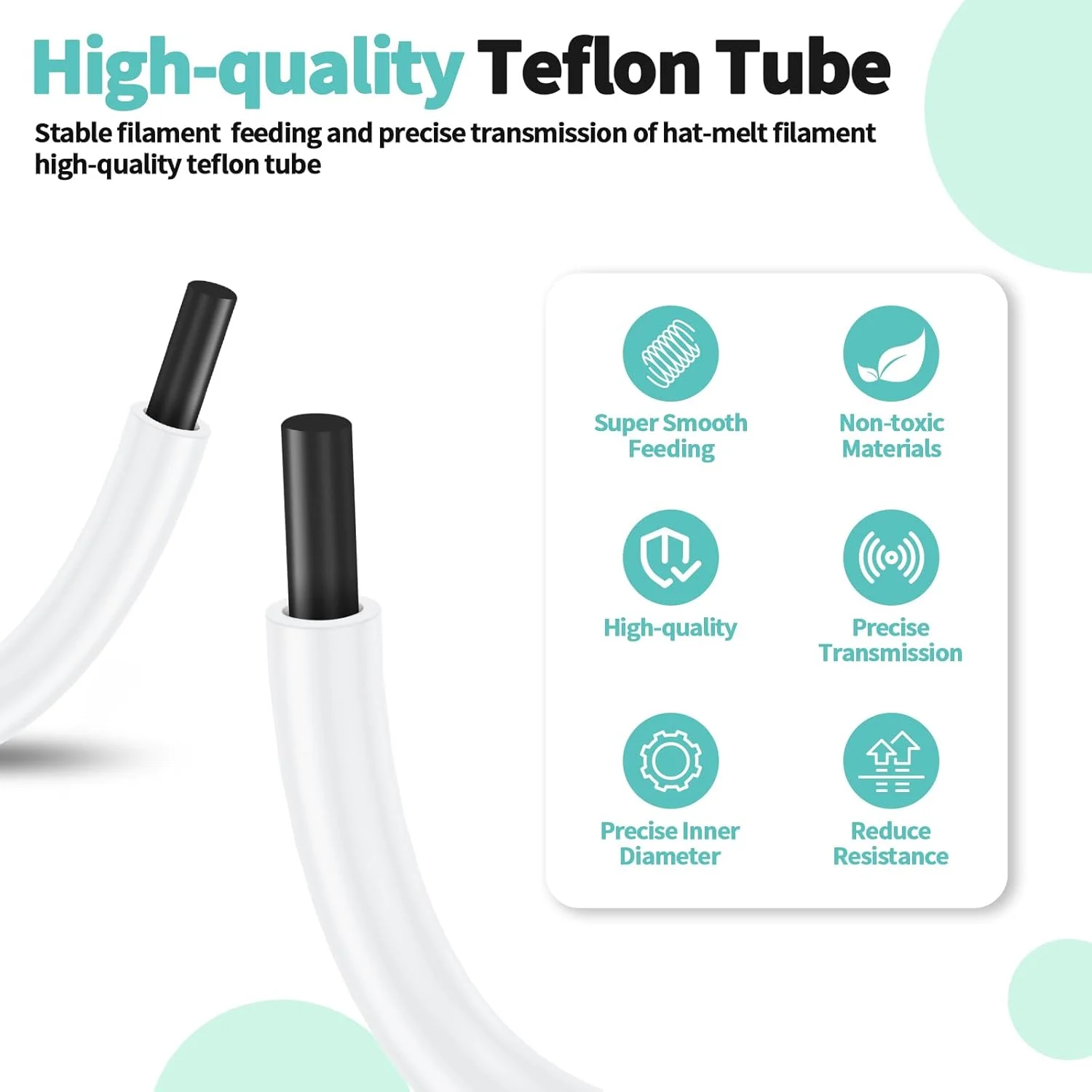 دو عدد لوله PTFE برای فیلامنت 1.75 میلی‌متری، قطر داخلی 2.5 میلی‌متر × قطر خارجی 4 میلی‌متر، 5 متر با کاتر لوله، سازگار با پرینترهای سه بعدی کرالیتی - اکستروژن روان