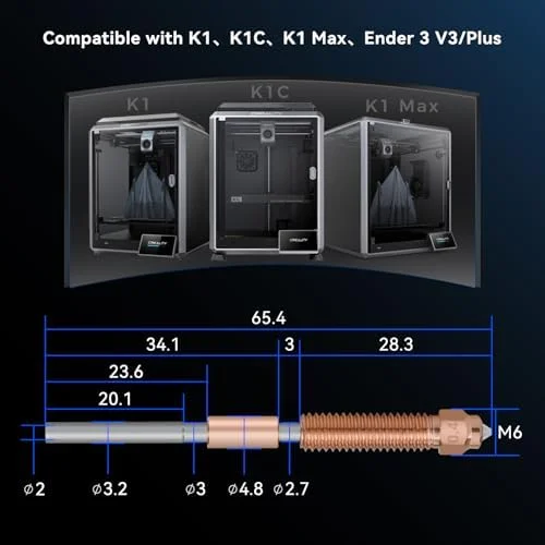 نازل K1C 0.2*0.4mm دو عددی Unicorn Quick Plug Ender 3 V3، مناسب برای پرینتر سه بعدی K1C/K1 Max، بلوک حرارتی سرامیکی، لوازم جانبی جایگزین، برش حرارتی از آلیاژ مس تیتانیوم و فولاد سخت شده
