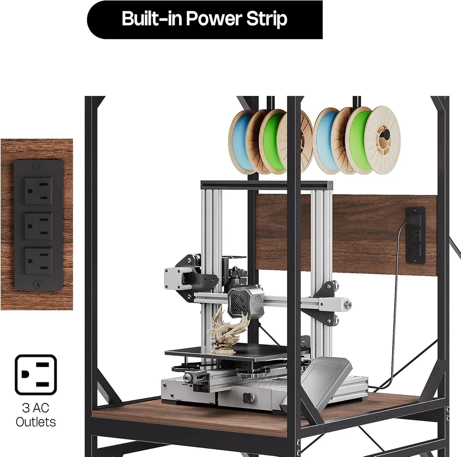 میز پرینتر سه بعدی Crafit با فضای ذخیره سازی فیلامنت، میز پرینت سه بعدی با قفسه نگهدارنده قرقره فیلامنت، میز کار مستحکم برای کارگاه، استودیو، دفتر و خانه