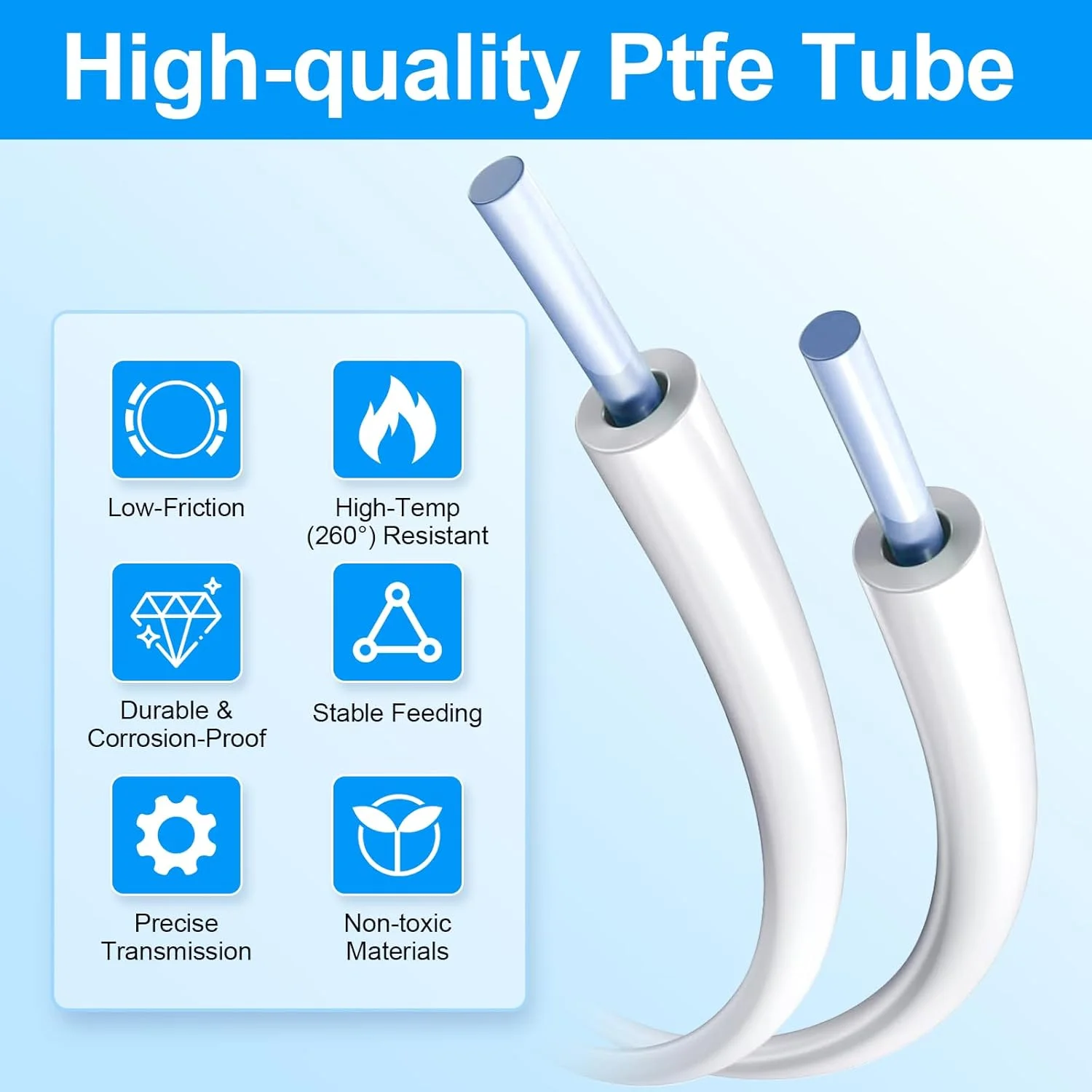 لوله PTFE به طول 5 متر (1.75 میلی متر) مناسب برای فیلامنت - لوله با قطر داخلی 2.5 میلی متر × قطر خارجی 4 میلی متر Bowden به همراه کاتر، مقاوم در برابر حرارت 260 درجه سانتیگراد، مناسب برای پرینترهای سه بعدی، سفید