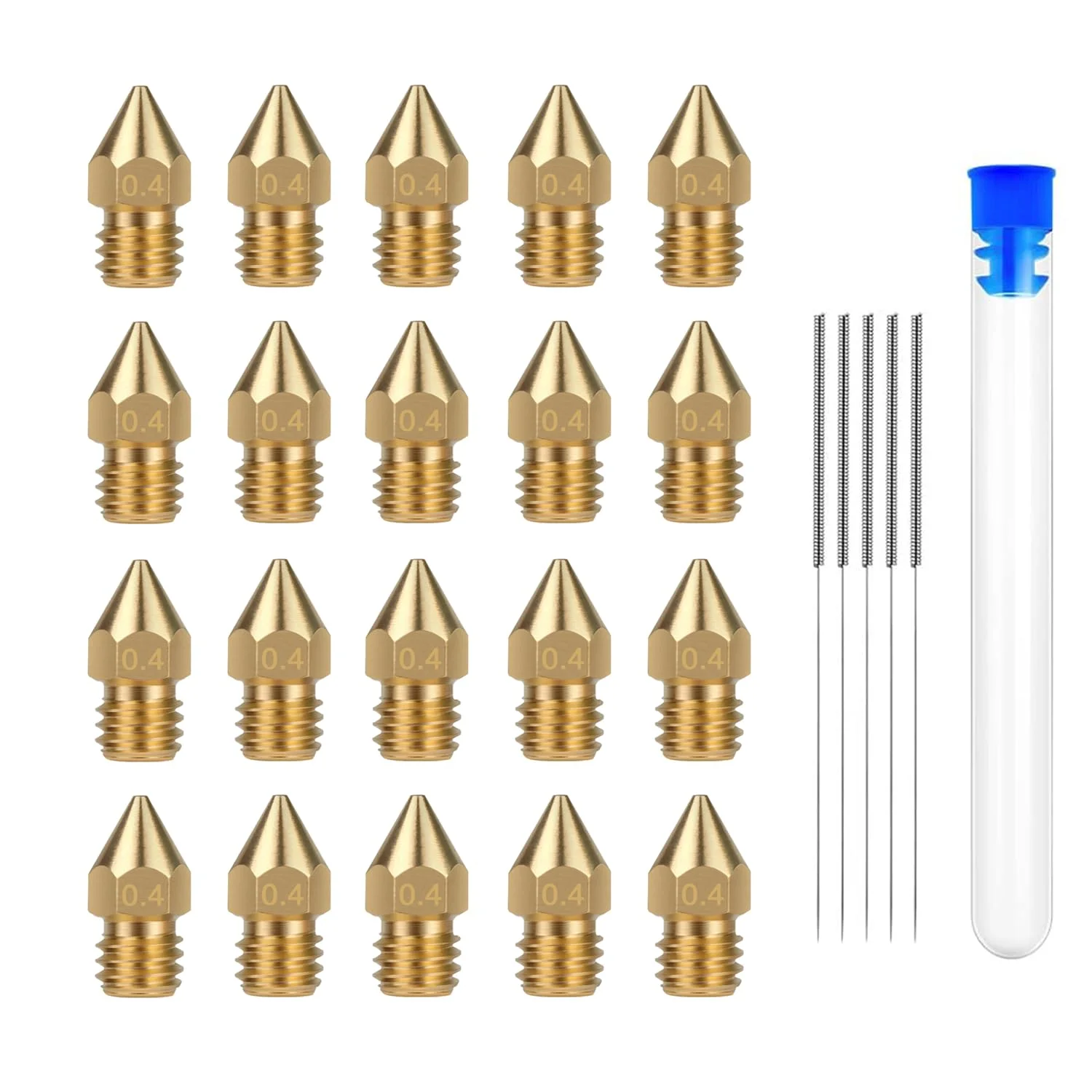 نازل های برنجی 0.4 میلی متری MK8 Ender 3، بسته 20 عددی به همراه 5 سوزن برای اکسترودر پرینتر سه بعدی - سازگار با MK8/CR-8/CR-10/Ender 3/Ender 3S/5/6 (0.4MM) (0.4MM)