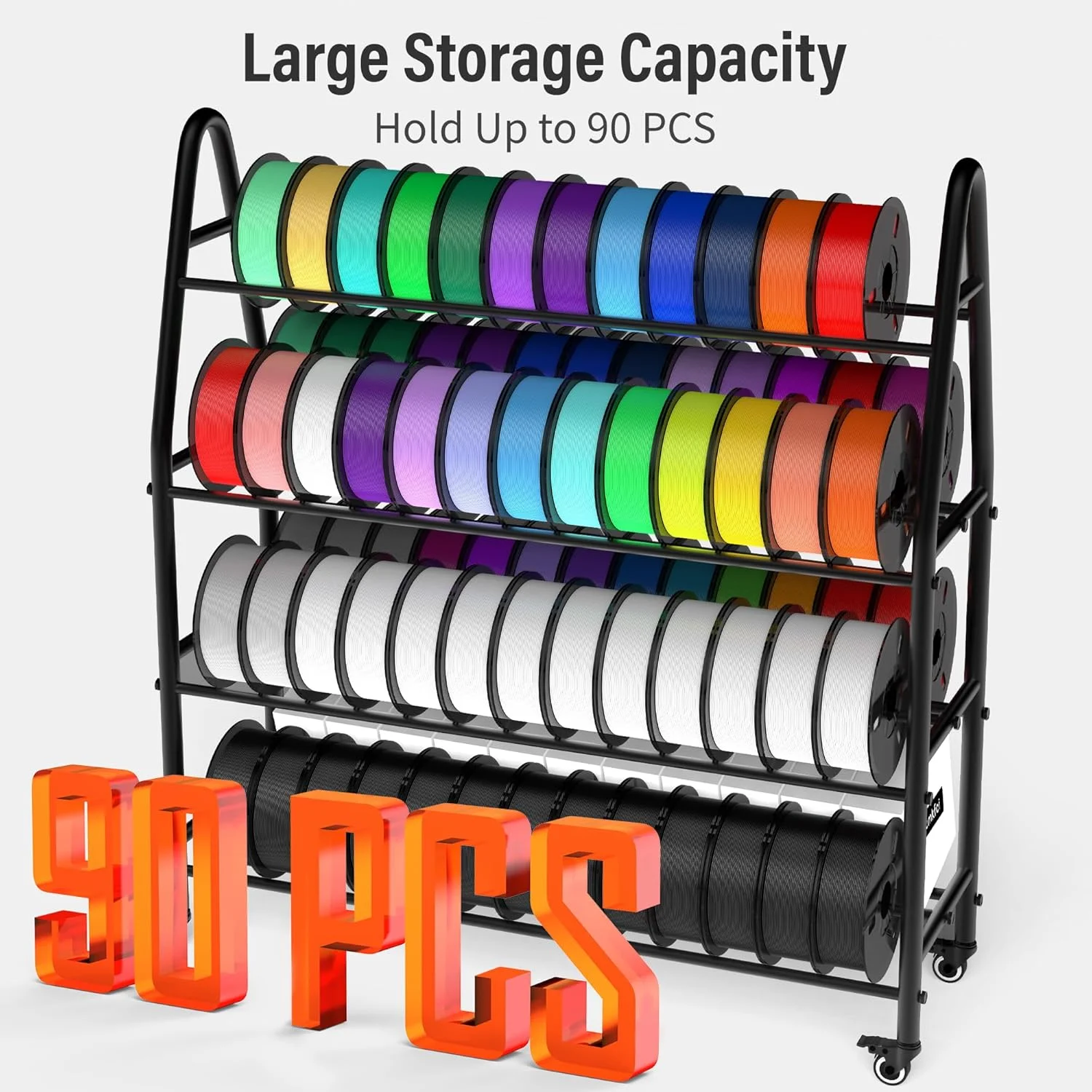 قفسه نگهداری ۹۰ قرقره فیلامنت Yumkfoi، هولدر قرقره فیلامنت پرینتر سه بعدی چرخ دار، قفسه فلزی سنگین برای ABS/PLA/TPU/Nylon، لوازم جانبی چاپ سه بعدی برای استودیو، دفتر، کارگاه