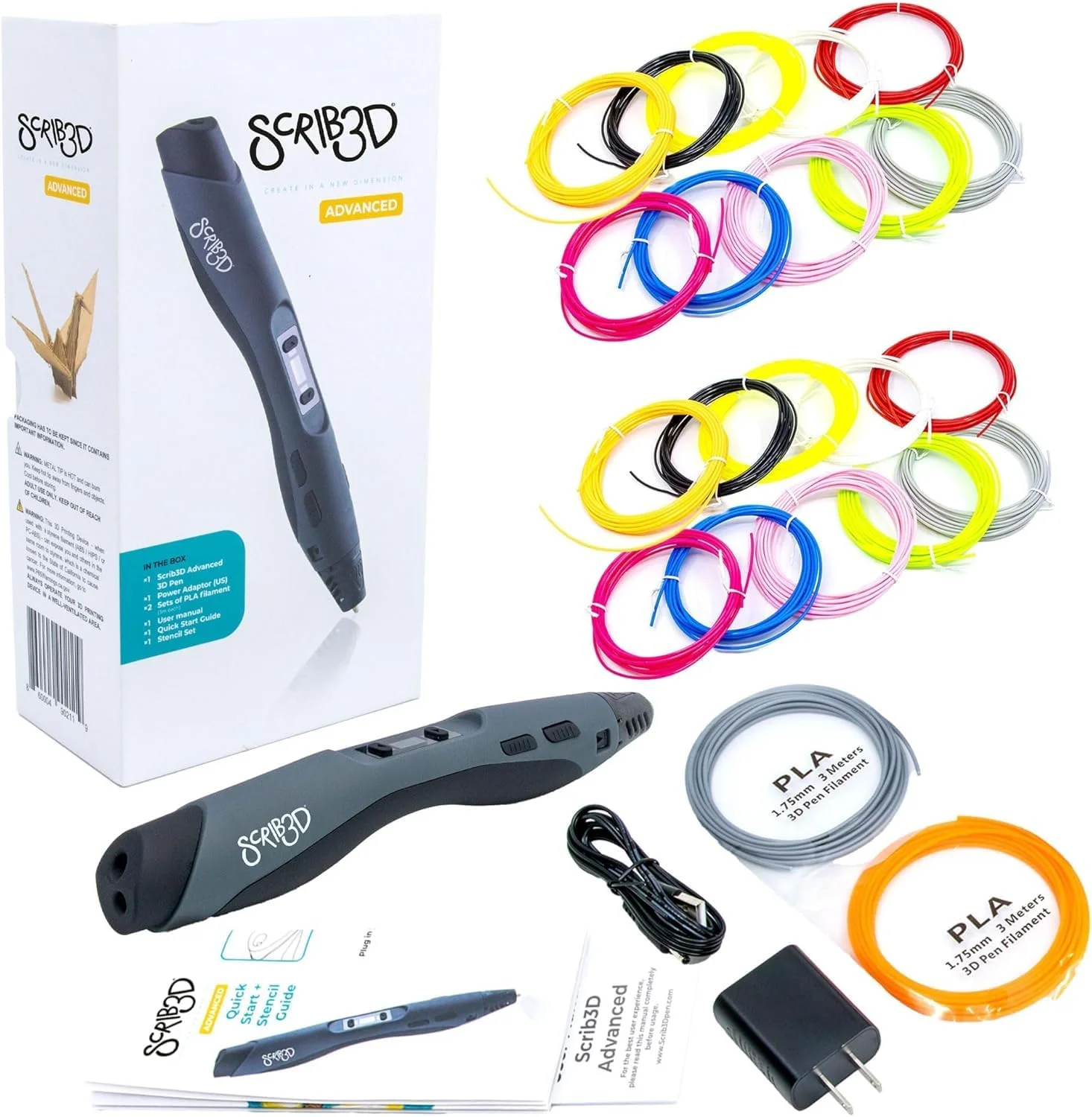 قلم چاپ سه بعدی پیشرفته SCRIB3D به همراه 2 رنگ اولیه و بسته پرکننده PLA با 10 رنگ متنوع