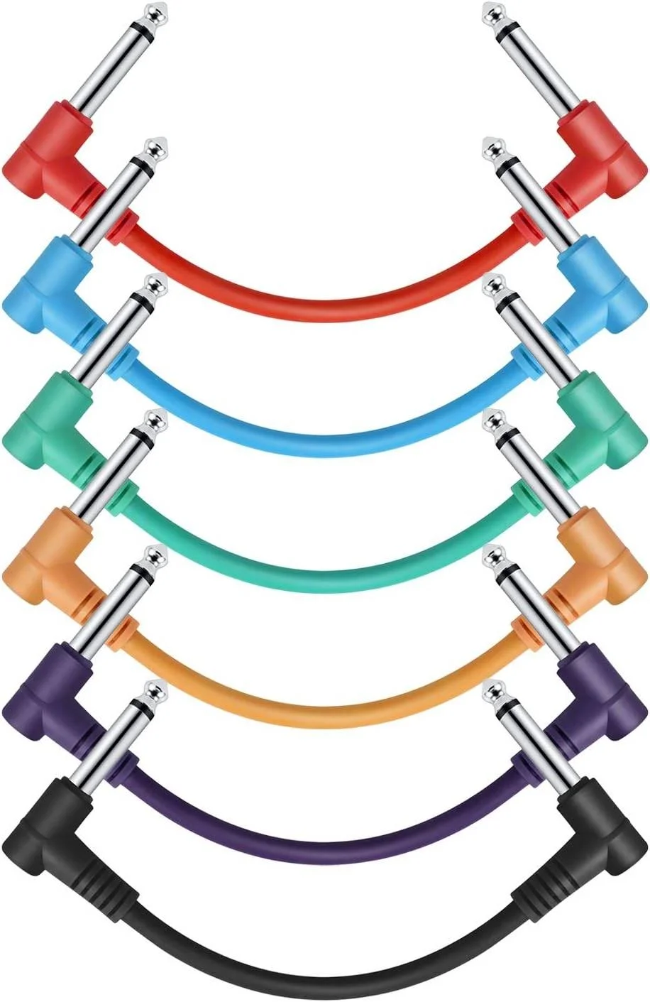 کابل پچ رنگی گیتار Donner EC2009، 15 سانتی متری، TS 1/4 اینچ زاویه راست به TS 1/4 اینچ زاویه راست، بسته 6 عددی | EC2009