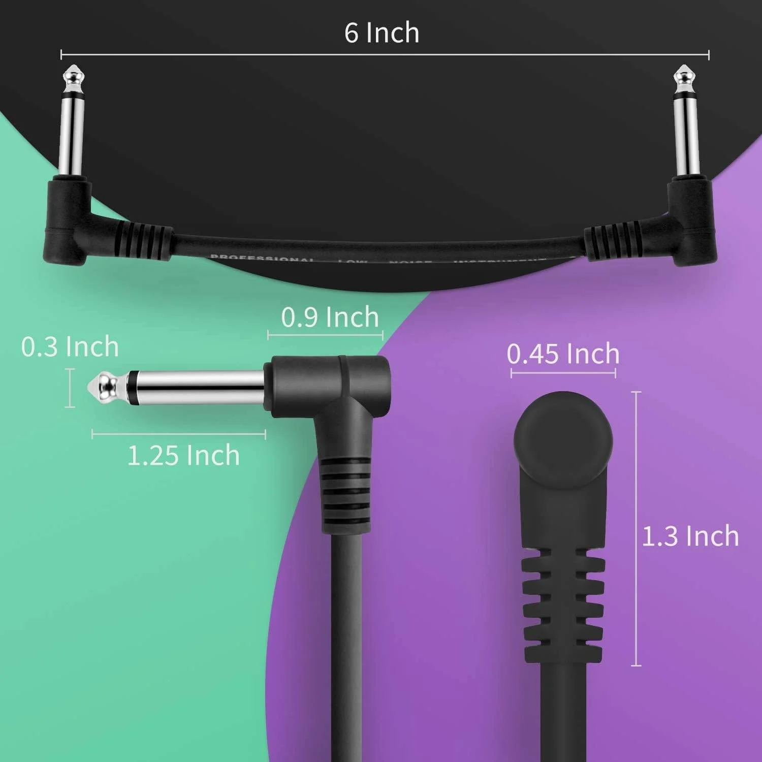 کابل پچ رنگی گیتار Donner EC2009، 15 سانتی متری، TS 1/4 اینچ زاویه راست به TS 1/4 اینچ زاویه راست، بسته 6 عددی | EC2009