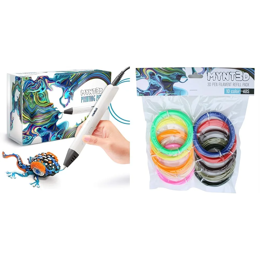قلم چاپ سه بعدی حرفه ای MYNT3D با صفحه نمایش OLED به همراه بسته 10 رنگ فیلامنت ABS سه بعدی (3 متر هر رنگ)