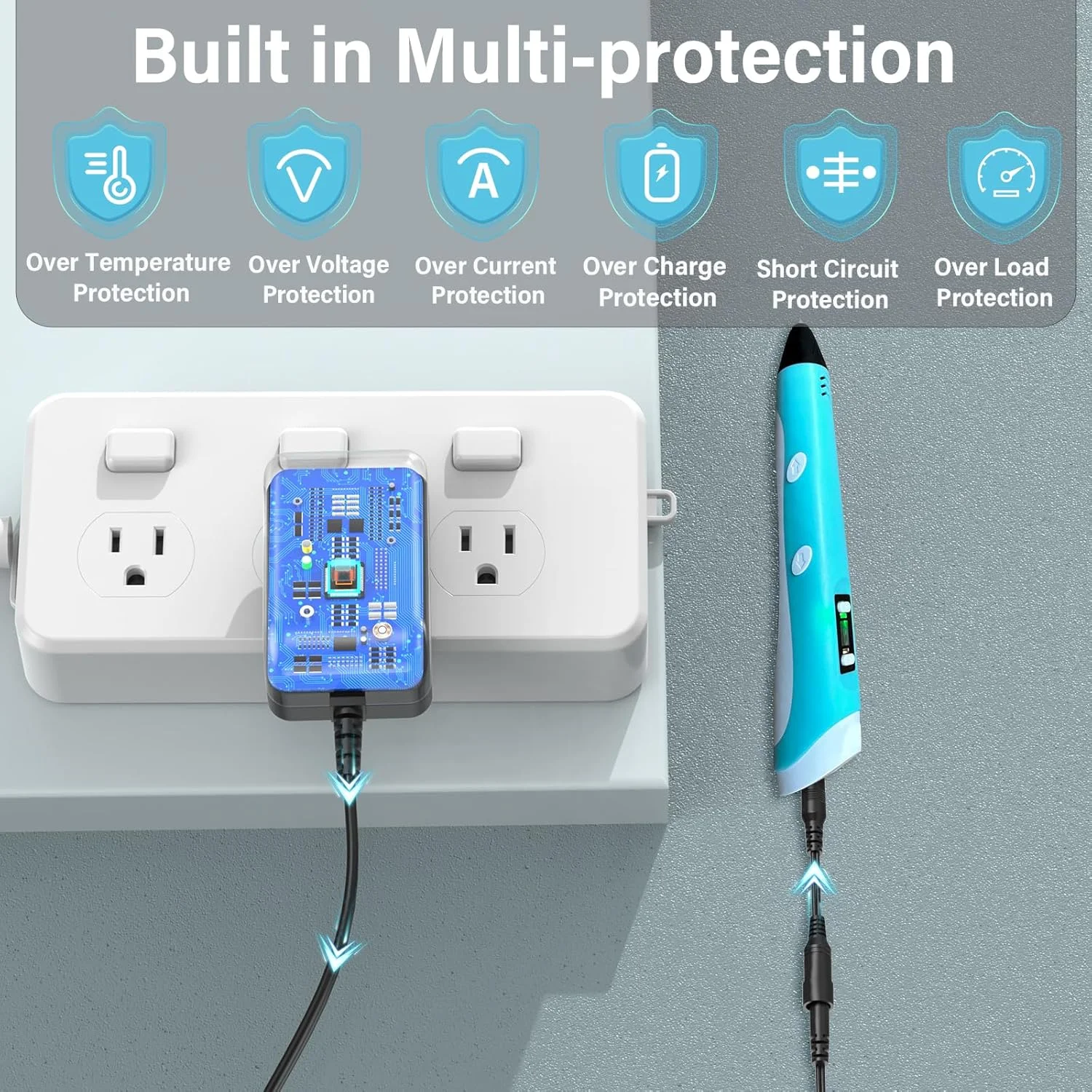 شارژر قلم چاپ سه بعدی 5 ولت سازگار با قلم SCRIB3D، آداپتور AC DC سیم برق برای قلم چاپگر سه بعدی SCRIB3D P1 با نمایشگر، کابل شارژ برای دوشاخه منبع تغذیه چاپ سه بعدی پیشرفته SCRIB3D