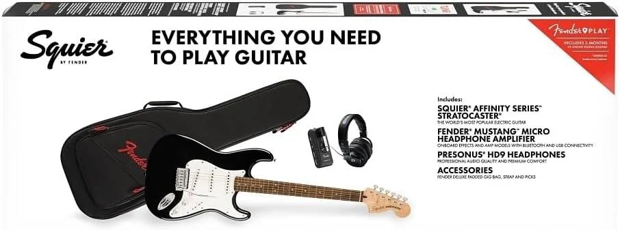 مجموعه استراتوکستر سری Affinity فندر به همراه Mustang Micro، صفحه انگشتی Laurel، مشکی، کیف، هدفون HD9، نسخه های ایالات متحده، کانادا، اروپا، استرالیا، ژاپن مجموعه استراتوکستر سری Affinity فندر به همراه Mustang Micro، صفحه انگشتی Laurel، مشکی، کیف، هدفون HD9، نسخه های ایالات متحده، کانادا، اروپا، استرالیا، ژاپن