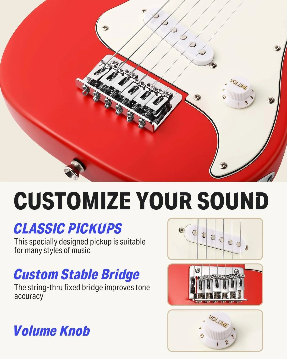 کیت گیتار الکتریک جونیور Donner DSJ 100 30 اینچی، بدنه صنوبر، دسته افرا، مینی آمپلی فایر، کیف و لوازم جانبی، قرمز | EC1376