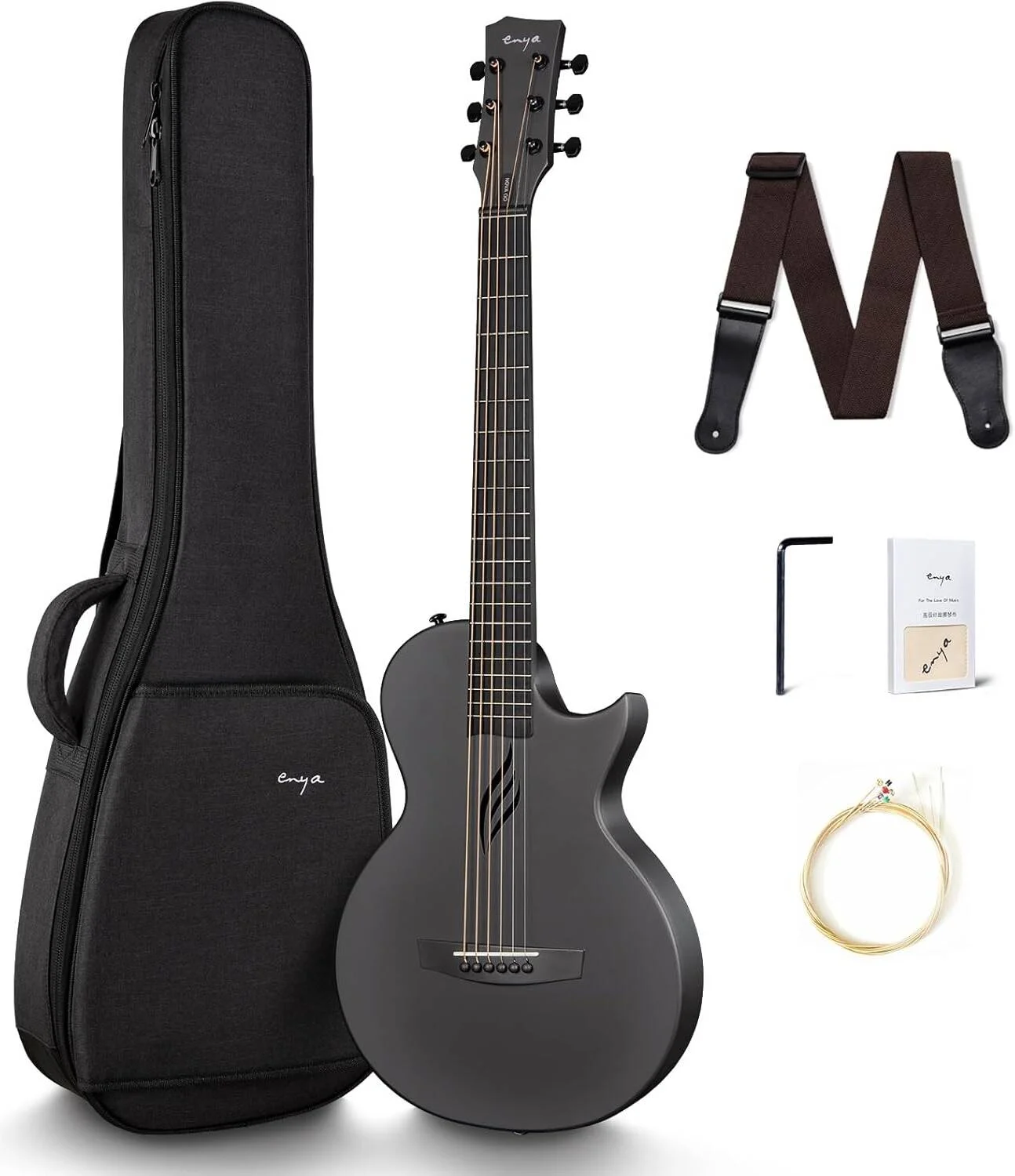گیتار آکوستیک Enya Nova Go، جنس فیبر کربن و پلی کربنات، فرت بورد فیبر کربن و پلی کربنات با شعاع (R380)، سیم های D'Addario EXP16، مشکی | Nova-Go