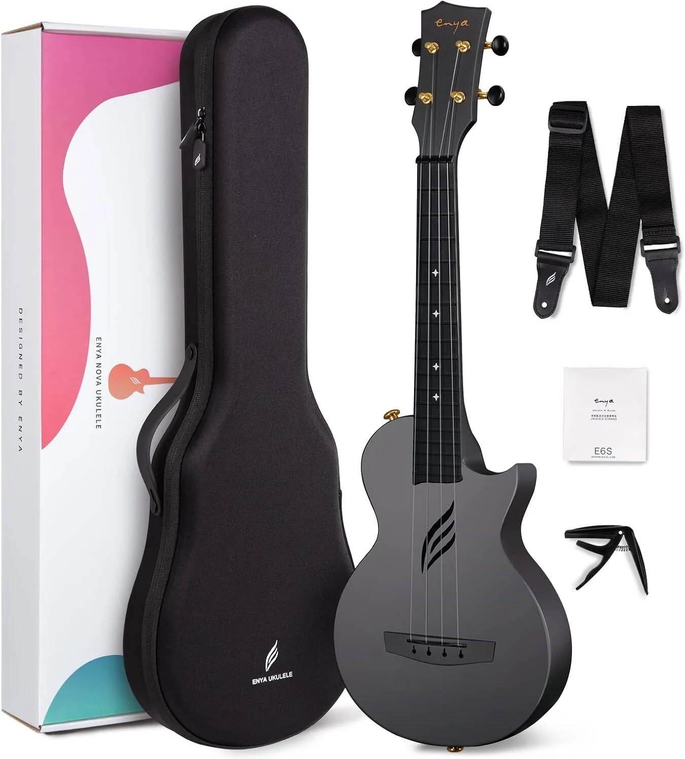 یوکللی کنسرت Enya Nova U سایز 23 اینچ، جنس فیبر کربن و پلی کربنات، فرت بورد فیبر کربن و پلی کربنات شعاعی، سیم Enya Fluorocarbon، مشکی | Nova-U