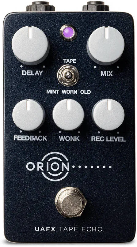 یونیورسال آدیو Orion Tape Echo، صدای Maestro Echoplex EP-III Tape Echo، شبیه سازی پری امپ حالت جامد EP-III، کنترل های تاخیر و فیدبک، کنترل Wonk، بای پس True/Trails قابل تعویض، مشکی | GPS-ORN